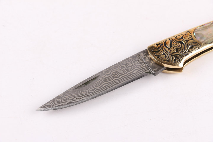 Beautiful queen Damascus no lock small folding knife UD402327 